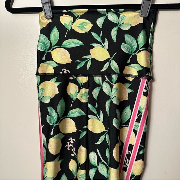 Emily HSU Designs Black High Waisted Lemon Print Pink & White Striped Leggings S - Picture 8 of 15